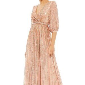 Mac Duggal Apricot Copper Sequin Surplice A-Line Gown